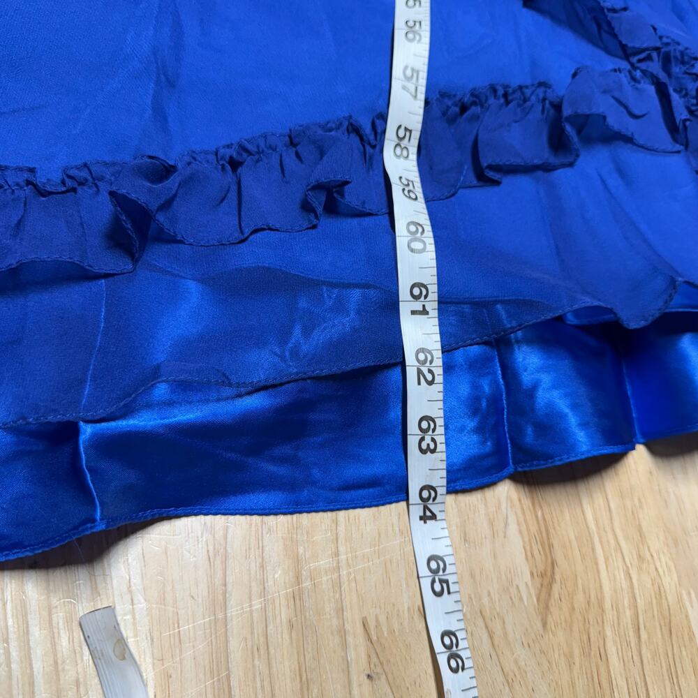 Mac Duggal NWT V Neck Cascade Ruffle Tiered Puff Sleeve Gown Sapphire Size 12 - Picture 10 of 10